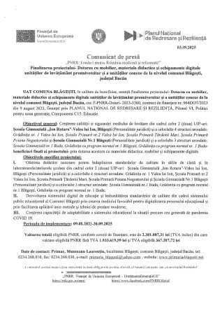 Comunicat de presa - click aici pentru mai multe informatii